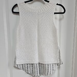 LOFT Cream Ribbed Asymmetrical Tank Top